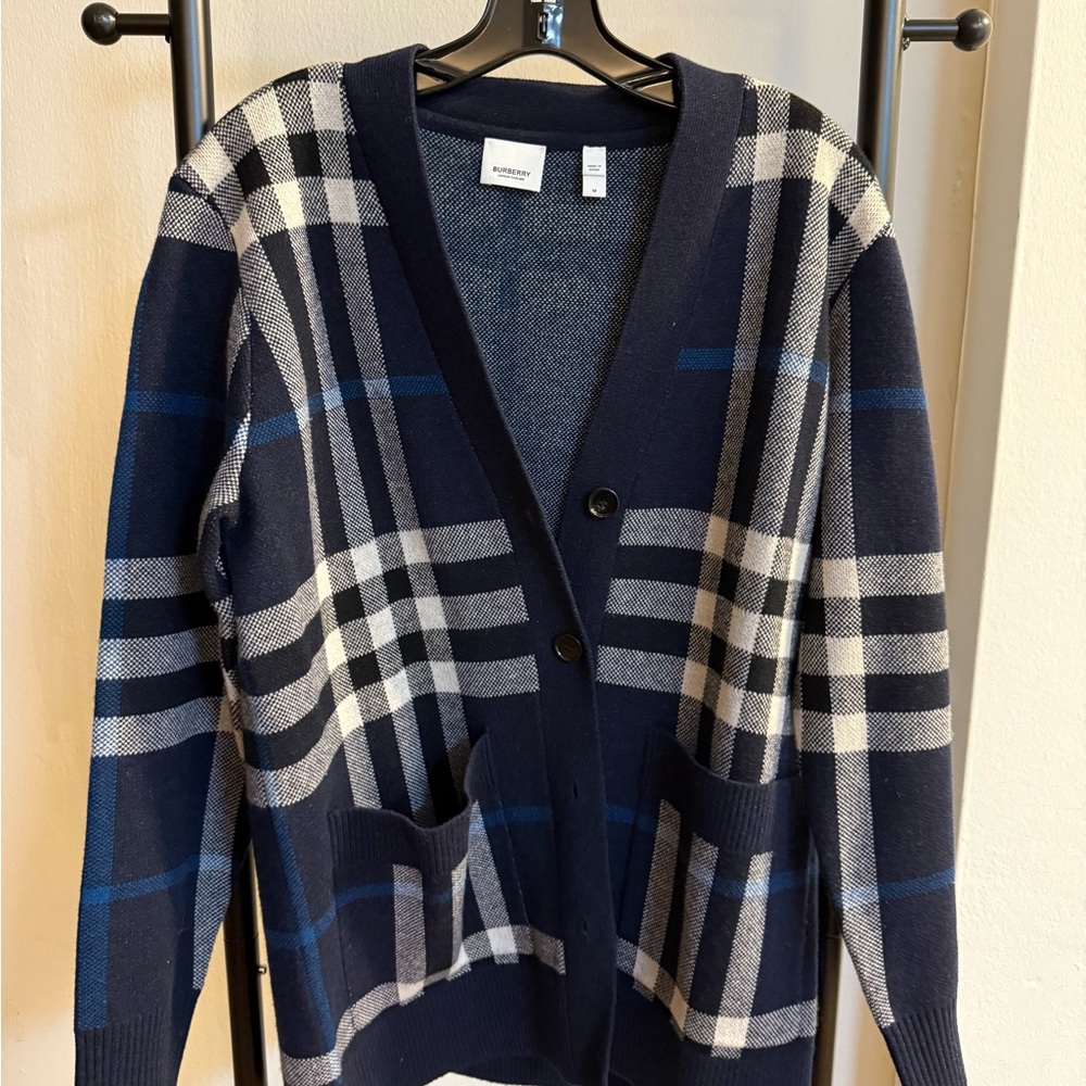Burberry Blue and White Cardigan Sweater